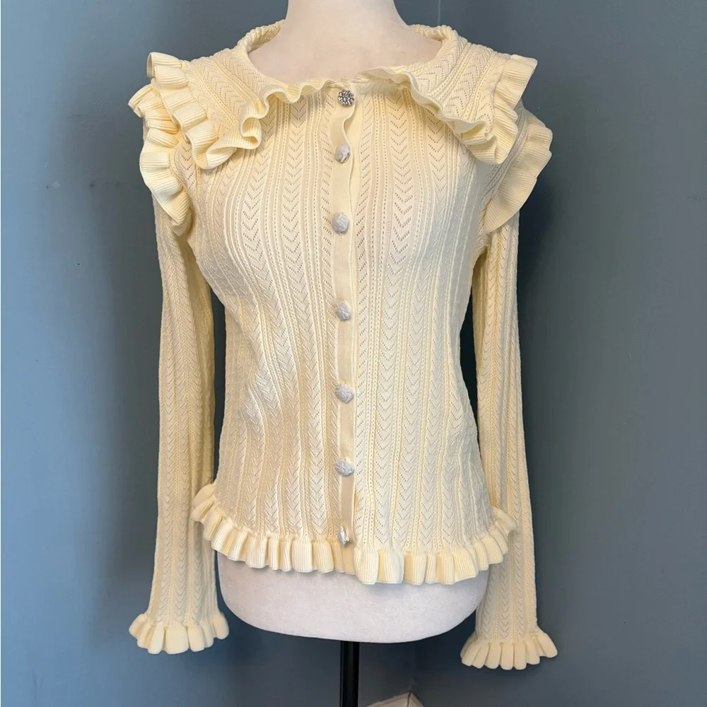 Zara Cream Ruffled Cardigan - Picture 1 of 14